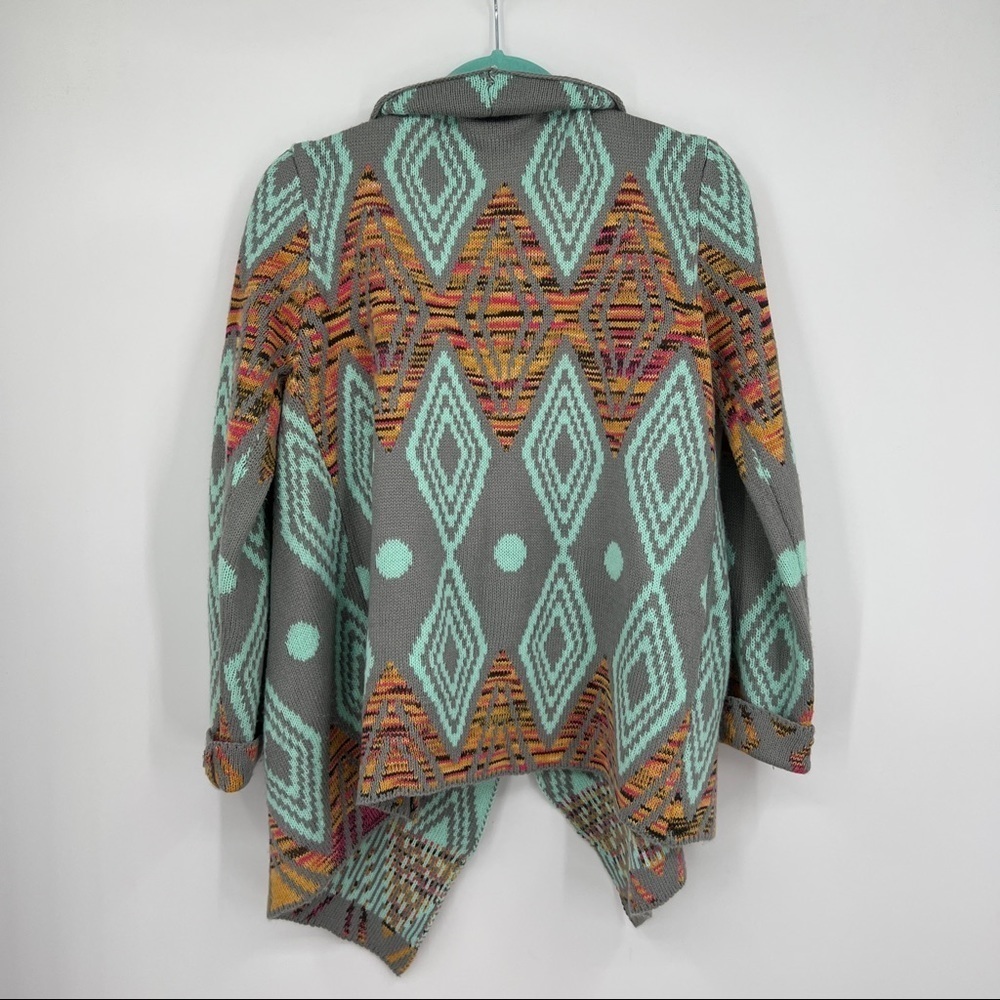 Petrol Aztec Southwest Bohemian Western Draped Multi Cardigan Sweater - Picture 9 of 10